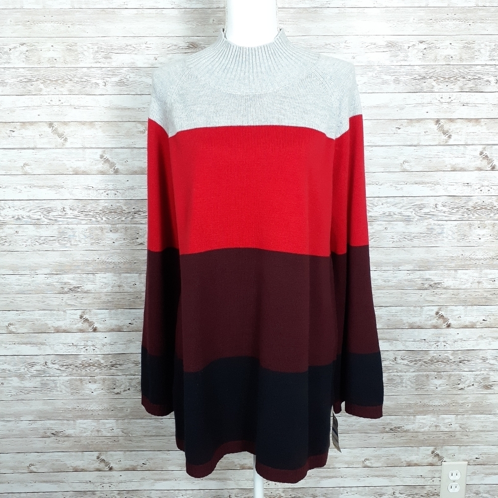 Charter Club Sweater XL Mock Neck Red Gray F